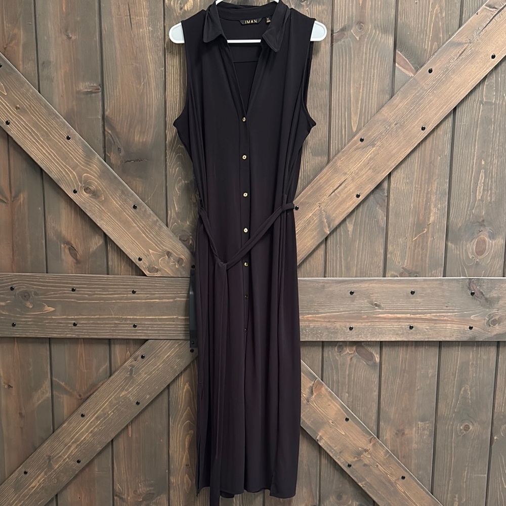 IMAN Black Buttoned Tie Front Maxi Dress